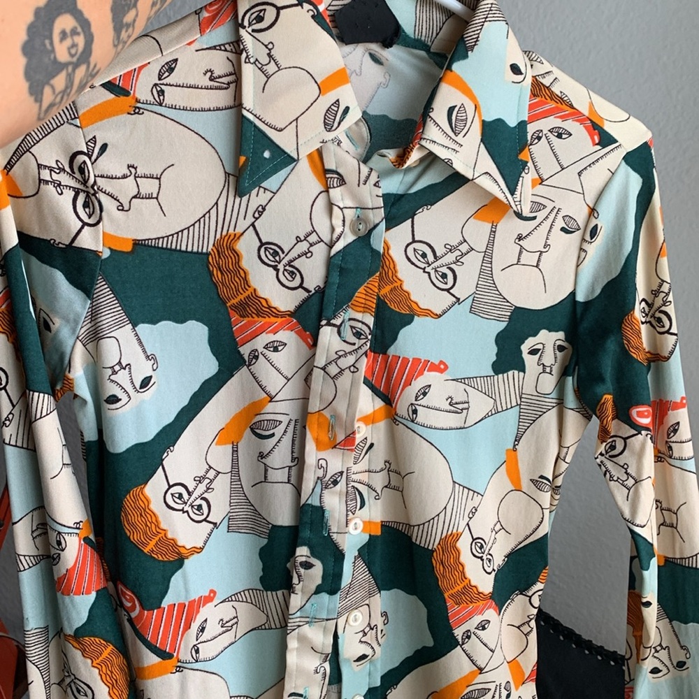 VINTAGE Polyester Disco Graphic 70s Shirt AMAZING!!